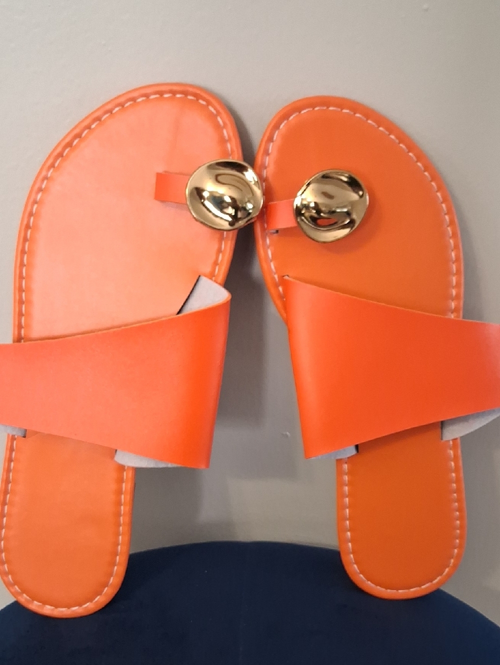 Orange Slip-On Sandals with Gold Accent
